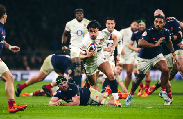 England’s Marcus Smith makes a break during the 2025 Six Nations match against France.