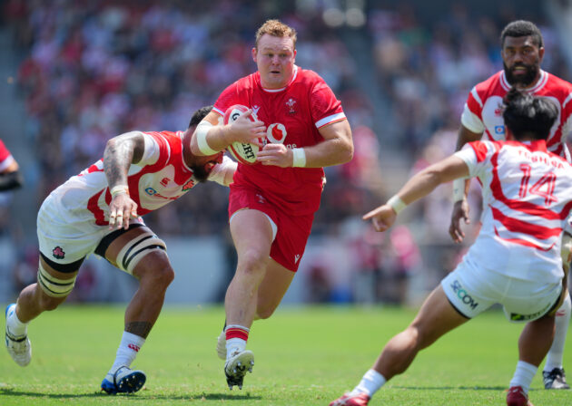 Dewi Lake runs with the ball during Wales' first Test against Japan in July 2025