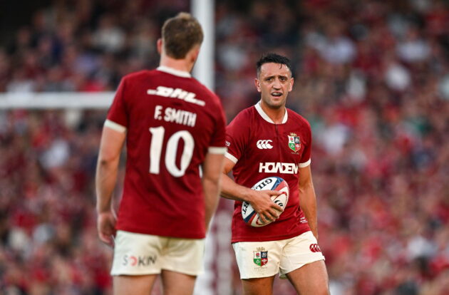 Teammates Alex Mitchell and Fin Smith playing for the British & Irish Lions. (Photo By Brendan Moran/Sportsfile via Getty Images)