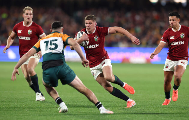 The British & Irish Lions’ Owen Farrell runs with the ball against the AUNZ XV in July 2025.