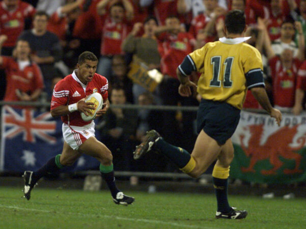 Jason Robinson of the British and Irish Lions scores the first try against Australia during the First Test Match between the British and Irish Lions and Australia played at the Gabba Stadium, Brisbane, Australia. (Nick Wilson/ALLSPORT)