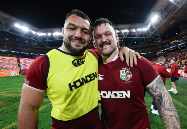 Ellis Genge and Andrew Porter celebrate for the British & Irish Lions. (INPHO/Billy Stickland)