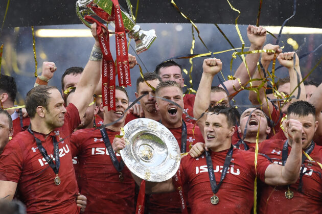 Welsh players celebrate winning the 2019 Six Nations grand slam