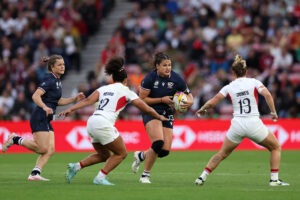 The United States’ Ilona Maher runs with the ball during the 2025 Women’s Rugby World Cup opener against England.