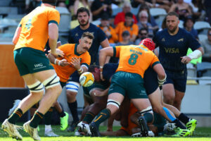 Australia's Nic White passes the ball during his team's 6 September 2025 match against Argentina
