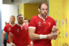 Alun Wyn Jones leads out the Wales team during the 2019 World Cup match against Fiji
