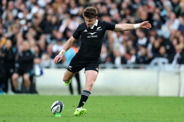 New Zealand's Beauden Barrett kicks for goal during the September 2025 match against Australia