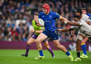 Leinster's Josh van der Flier runs with the ball during the October 2025 URC match against the Sharks