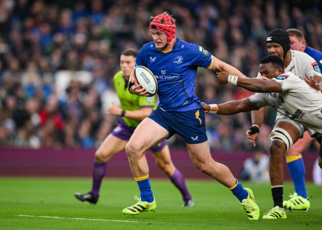 Leinster's Josh van der Flier runs with the ball during the October 2025 URC match against the Sharks