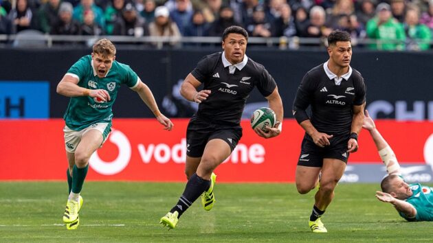 New Zealand All Blacks Caleb Clarke (11) in action during the Ireland vs New Zealand Gallagher Cup Rematch at Soldier Field. Final Score: Ireland 13:26 New Zealand.