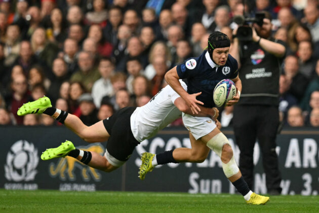 New Zealand's Leroy Carter tackles Scotland's Darcy Graham during the 2025 Autumn Nations Series match in Edinburgh