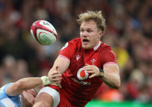 Wales' Blair Murray off loads during the 2025 Quilter Nations Series match against Argentina