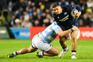 Scotland's Sione Tuipulotu evades a tackle during his team's 2025 Quilter Nations Series match against Argentina