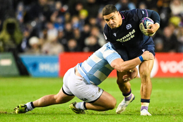 Scotland's Sione Tuipulotu evades a tackle during his team's 2025 Quilter Nations Series match against Argentina