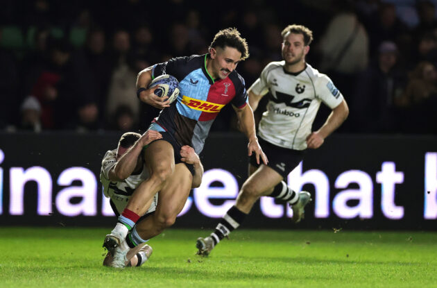 Harlequins Cadan Murley is tackled by Bristol Bears' Rich Lane during the November 2024 Gallagher PREM match