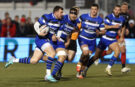 Ben Spencer runs with the ball, supported by Bath teammates, during the November 2025 PREM Rugby victory over Saracens.