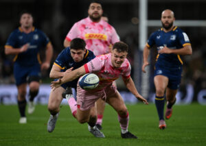 Harlequins' Jarrod Evans gathers the ball during the December 2025 Champions Cup match against Leinster