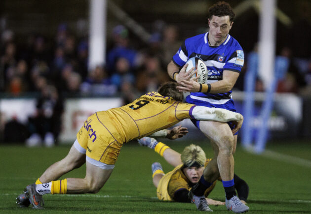 Bath's Henry Arundell runs with the ball during the December 2025 PREM Rugby match against Northampton Saints.