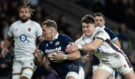 England’s Tommy Freeman tackles Scotland’s Duhan van der Merwe during the 2025 Guinness Six Nations match