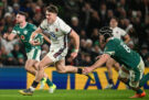 England’s Tommy Freeman on his way to scoring a try during the 2025 Six Nations game against Ireland