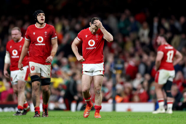 Tomos Williams looking miserable after Wales are defeated by Ireland in the 2025 Six Nations match in Cardiff.