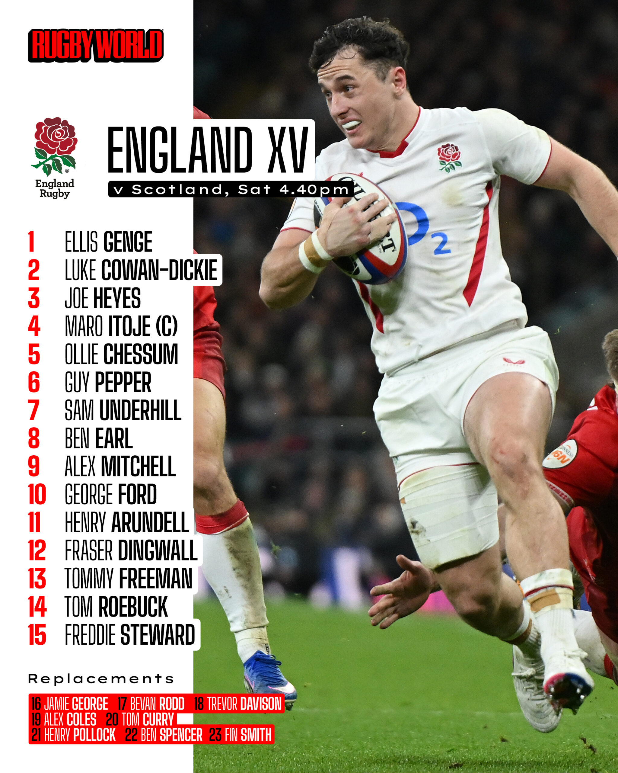 England team line-up v Scotland in the 2026 Six Nations