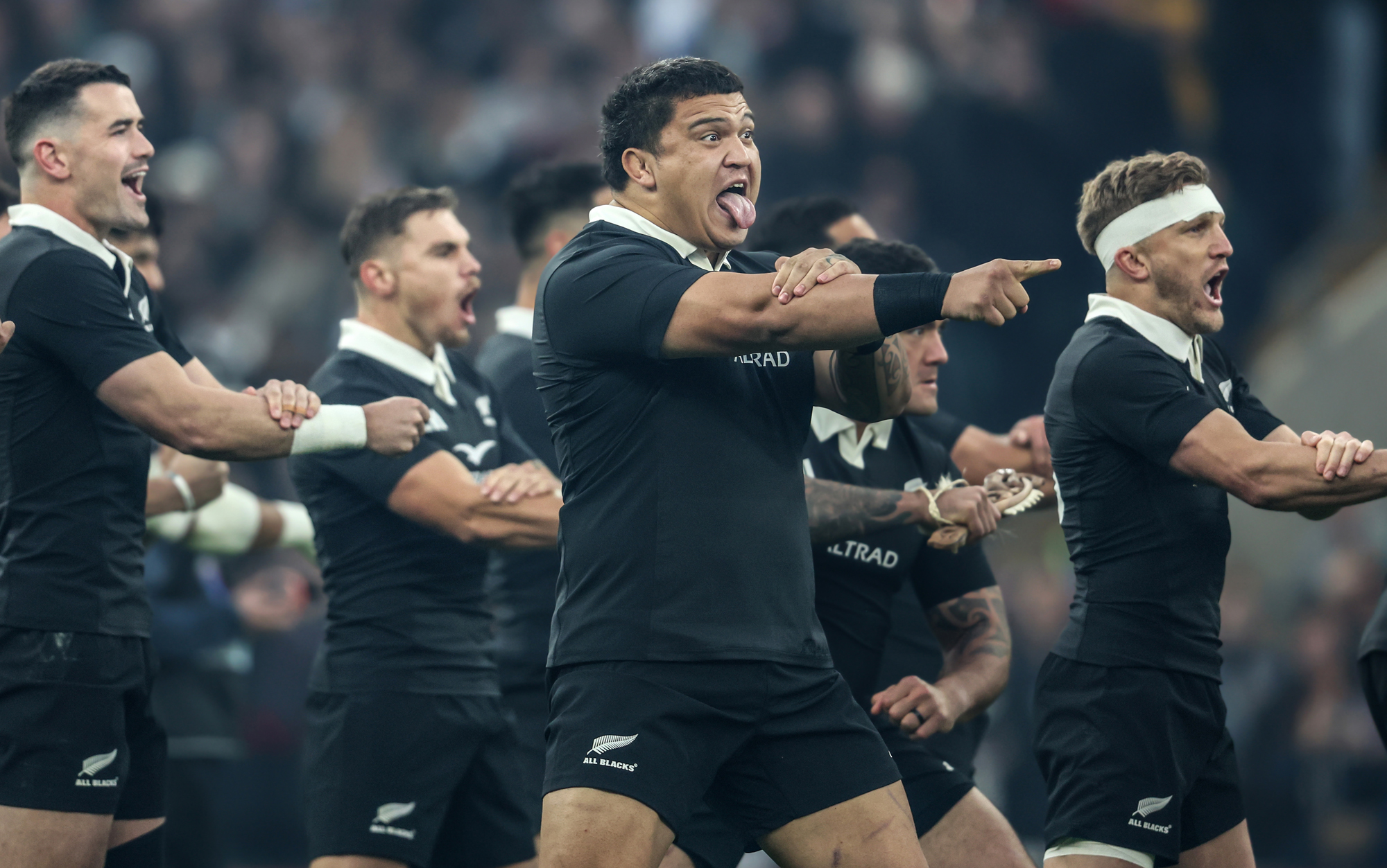 New Zealand's Tamaiti Williams during the haka ahead of the All Blacks' match against England in the 2025 Quilter Nations Series