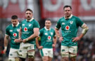Jack Conan, James Ryan and other Ireland players stand on the field during the February 2026 Six Nations game against Italy.