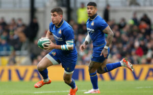 Italy's Alessandro Fusco runs with the ball during the 2026 Six Nations match against Ireland