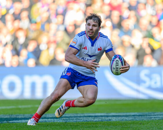 France's Antoine Dupont runs with the ball during the 2026 Six Nations match against Scotland