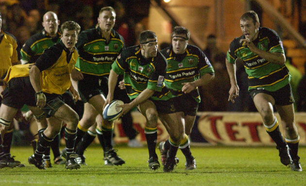 9 Mar 2002: Budge Pountney, the Northampton captain powers forward during the Powergen Cup semi final match between Northampton Saints and Newcastle Falcons at Franklins Gardens, Northampton. DIGITAL IMAGE Mandatory Credit: Dave Rogers/Getty Images