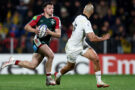 Leicester Tigers’ Adam Radwan runs with the ball during the December 2025 Champions Cup match against La Rochelle