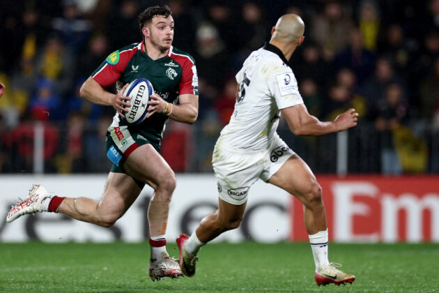 Leicester Tigers’ Adam Radwan runs with the ball during the December 2025 Champions Cup match against La Rochelle