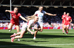 Millie David of England scores her side's second try during the Women’s Six Nations 2026 match against Wales
