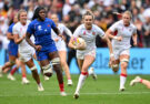 Ellie Kildunne scores England's fourth try during the 2025 Women's World Cup semi-final against France