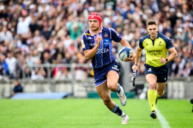 Bordeaux Bègles' Louis Bielle-Biarrey runs with the ball during the Champions Cup 2026 quarter-final against Toulouse
