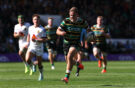 Northampton Saints' Tom Litchfield runs in his team's fourth try during the Gallagher PREM match against Exeter Chiefs in September 2025.