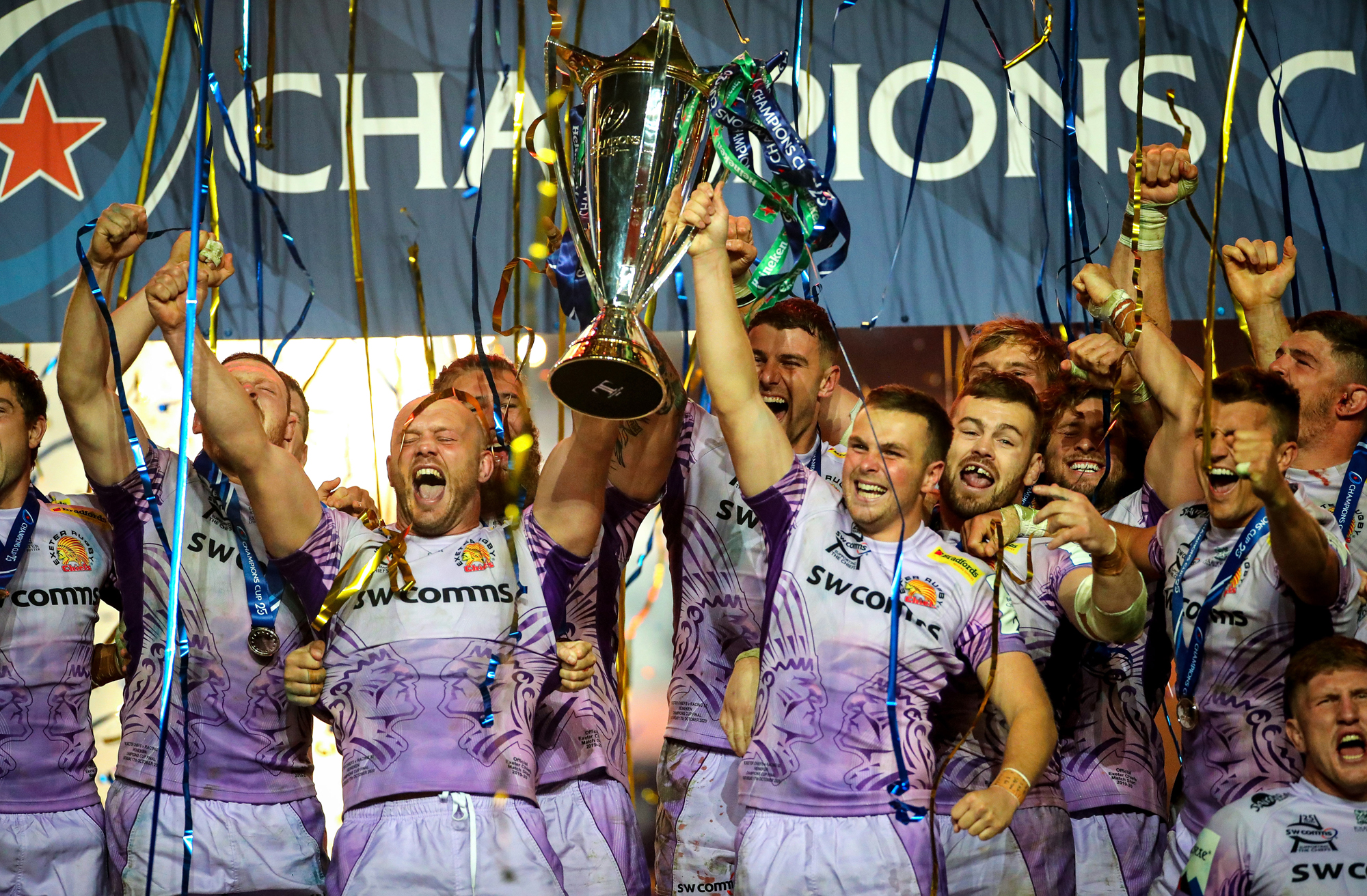 Exeter Chiefs celebrate after winning the European Champions Cup in 2020
