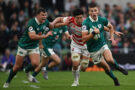 Ireland’s Sam Prendergast runs with the ball during the November 2025 AutumN Nations Series match against Japan