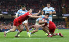Argentina's Santiago Carreras scores his team’s fifth try during the November 2025 international against Wales in Cardiff.