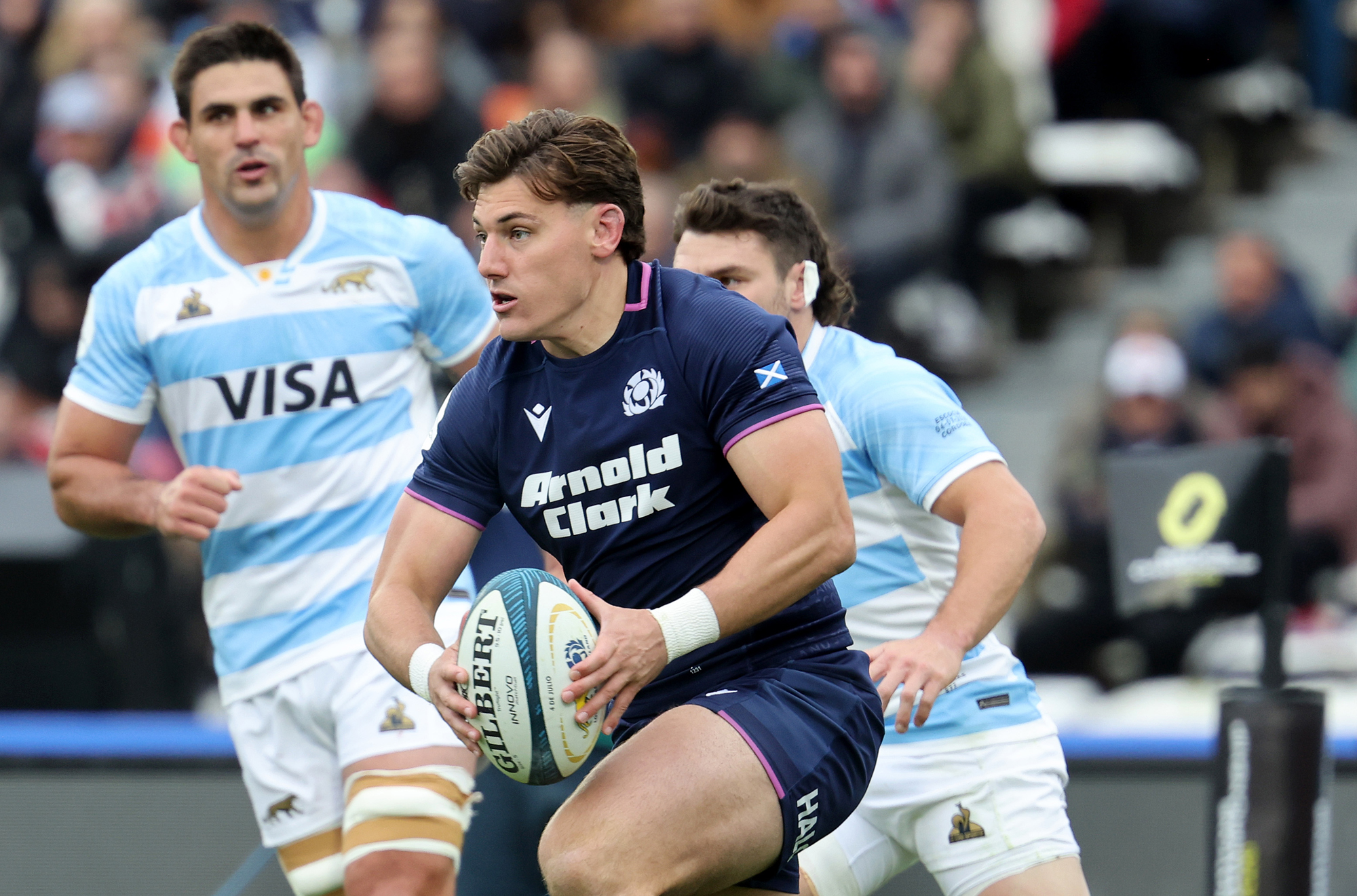 Scotland's Tom Jordan runs with the ball during the July 2026 Nations Championship match against Argentina in Cordoba.