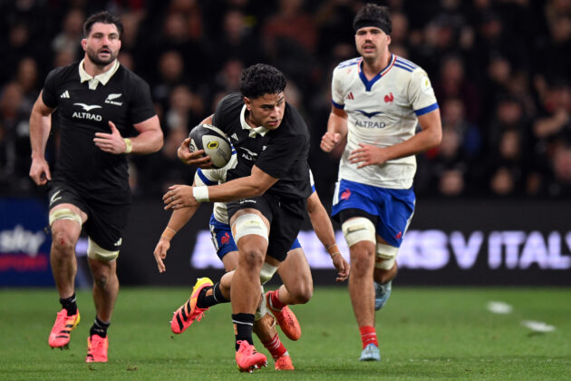 New Zealand's Wallace Sititi runs with the ball during the opening Nations Championship 2026 match against France.