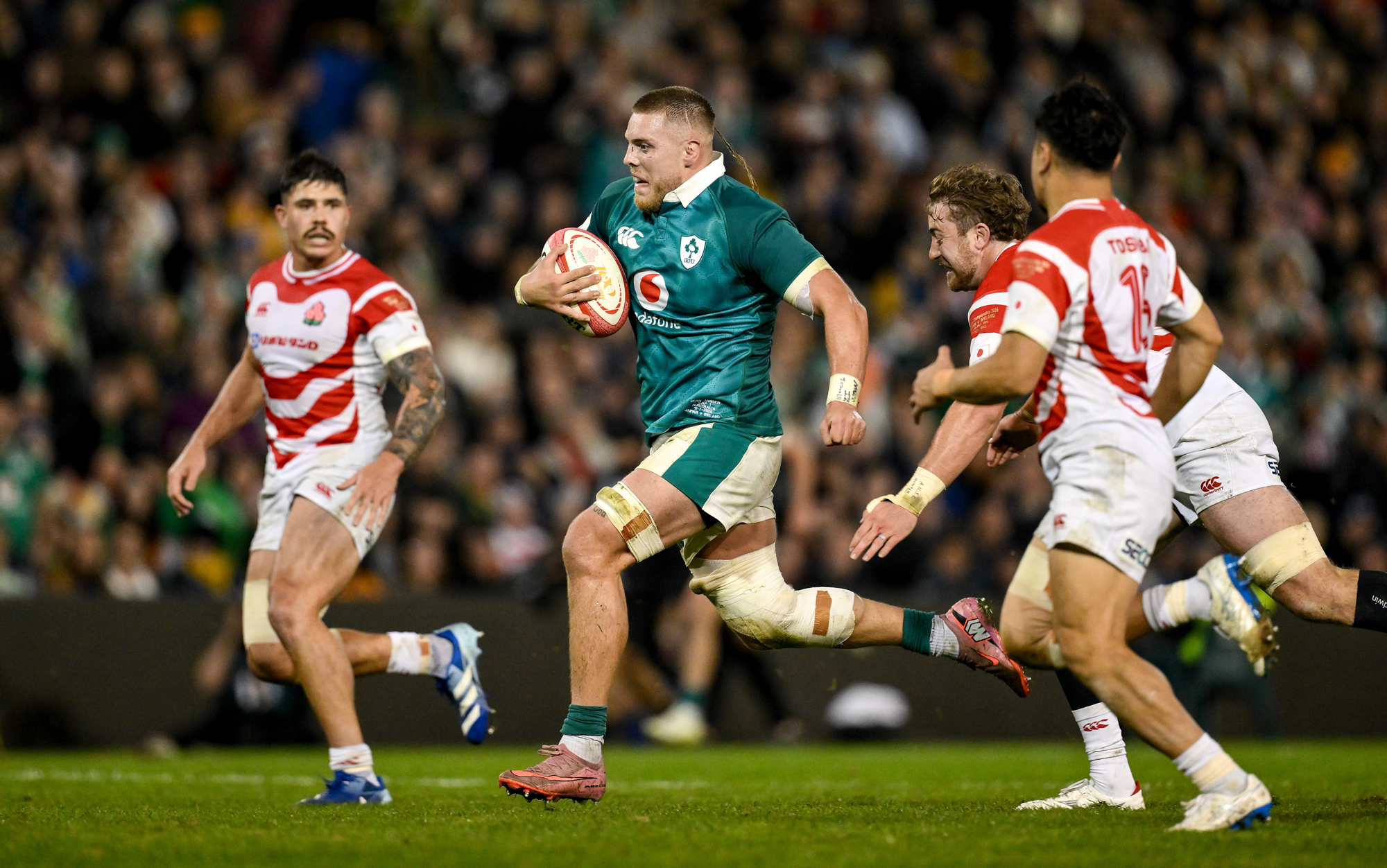 Ireland debutant Sean Jansen runs with the ball during the July 2026 Nations Championship match against Japan