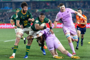 South Africa’s Damian Willemse runs with the ball during the July 2026 Nations Championship match against Scotland