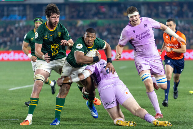 South Africa’s Damian Willemse runs with the ball during the July 2026 Nations Championship match against Scotland