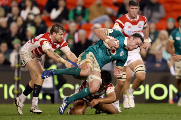 Ireland's James Ryan is tackled during his team’s July 2026 Nations Championship match against Japan