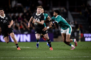 New Zealand's Damian McKenzie runs with the ball during his team’s Nations Championship match against Ireland