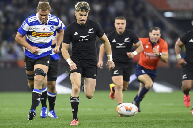 New Zealand's Beauden Barrett chases the ball during the Greatest Rivalry tour match against the Stormers.