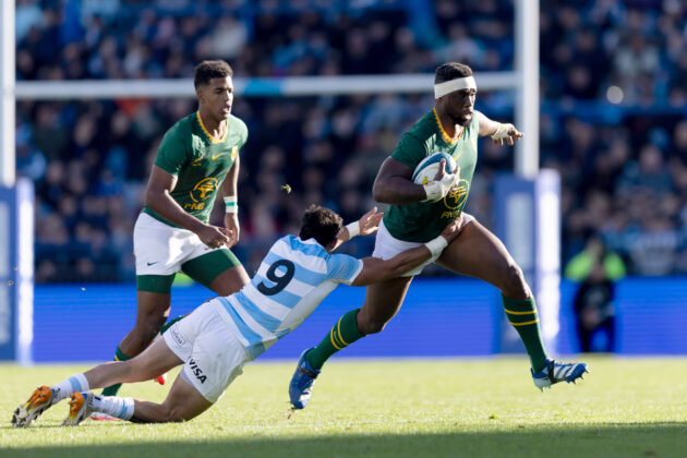 South Africa's Siya Kolisi runs with the ball during the August 2026 Test match against Argentina in Buenos Aires