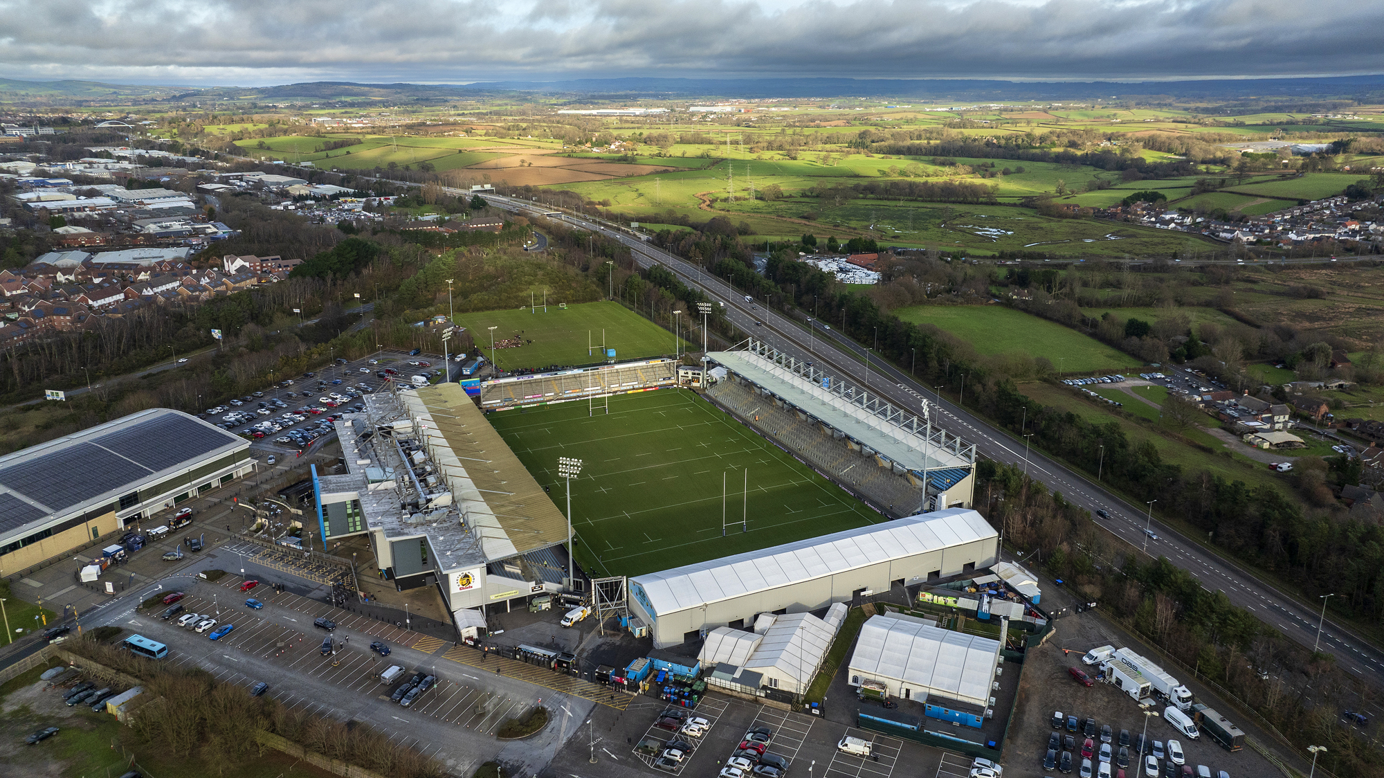 An aerial view of Sandy Park, home of Exeter Chiefs